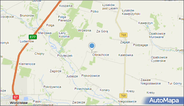 mapa Olbrachcice, Olbrachcice gmina Wodzisław na mapie Targeo