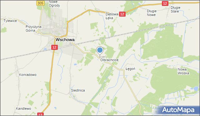 mapa Olbrachcice, Olbrachcice gmina Wschowa na mapie Targeo