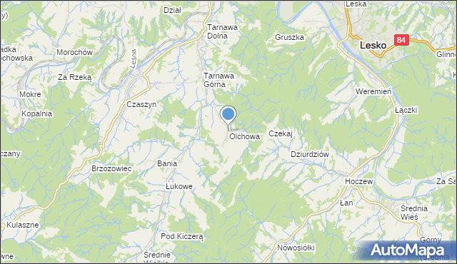 mapa Olchowa, Olchowa gmina Zagórz na mapie Targeo