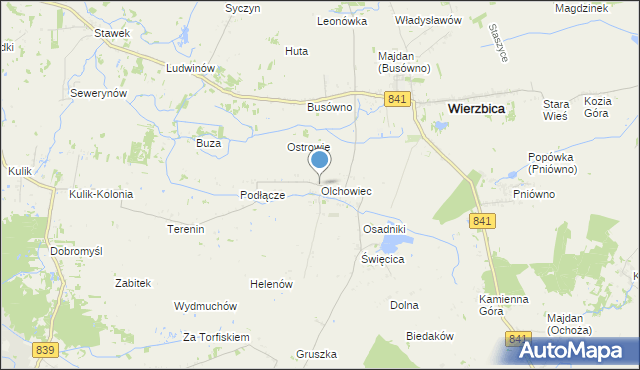 mapa Olchowiec, Olchowiec gmina Wierzbica na mapie Targeo
