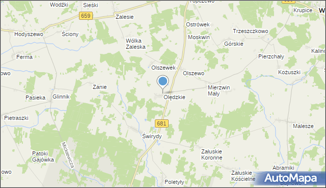 mapa Olędzkie, Olędzkie na mapie Targeo