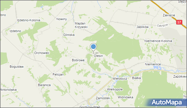 mapa Olesin, Olesin gmina Gorzków na mapie Targeo