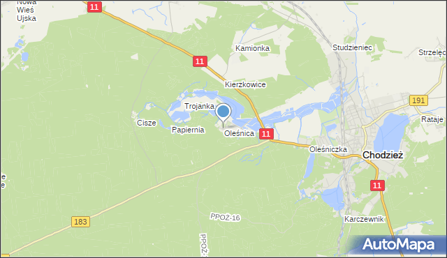 mapa Oleśnica, Oleśnica gmina Chodzież na mapie Targeo