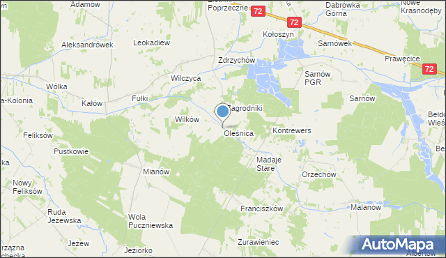 mapa Oleśnica, Oleśnica gmina Dalików na mapie Targeo