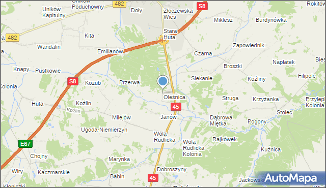 mapa Oleśnica, Oleśnica gmina Ostrówek na mapie Targeo