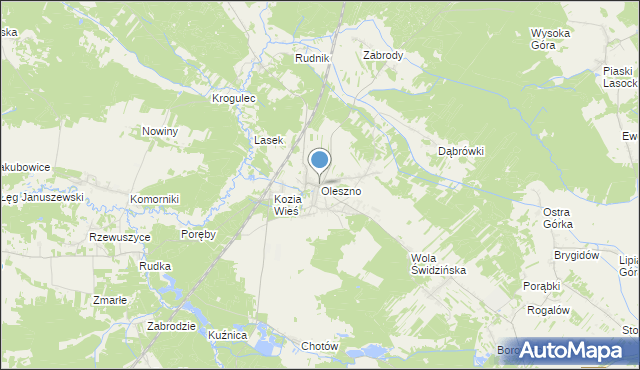 mapa Oleszno, Oleszno gmina Krasocin na mapie Targeo