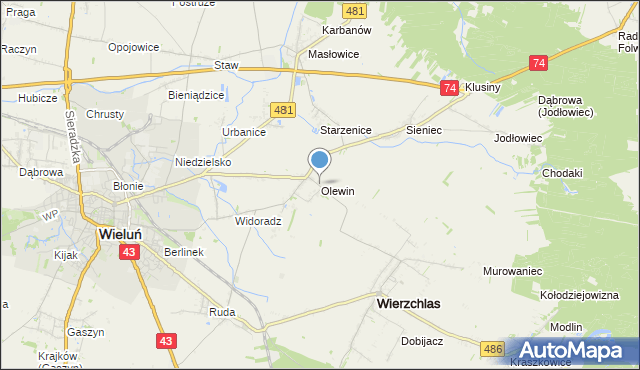 mapa Olewin, Olewin gmina Wieluń na mapie Targeo