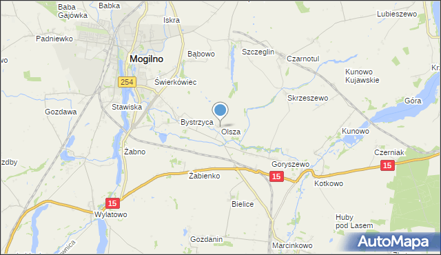 mapa Olsza, Olsza gmina Mogilno na mapie Targeo