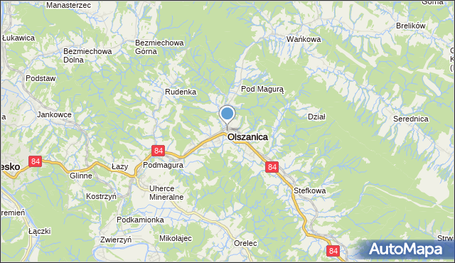 mapa Olszanica, Olszanica powiat leski na mapie Targeo