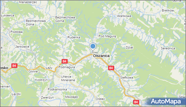 mapa Olszanica, Olszanica powiat leski na mapie Targeo