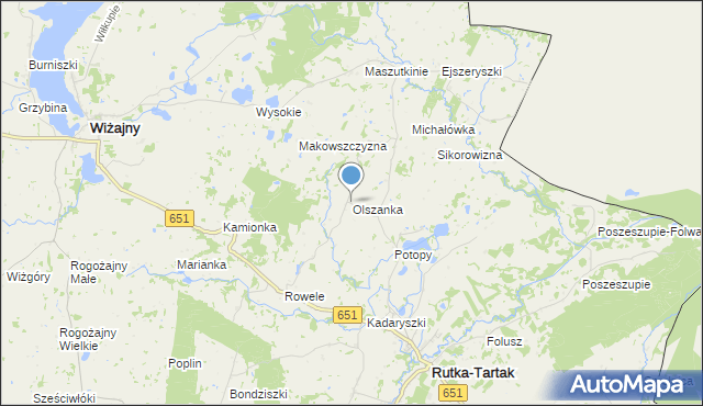 mapa Olszanka, Olszanka gmina Rutka-Tartak na mapie Targeo