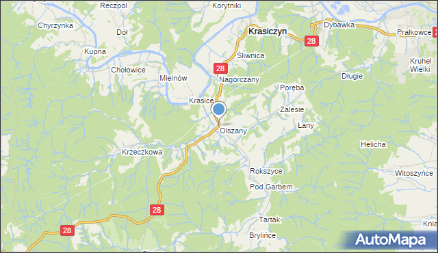 mapa Olszany, Olszany gmina Krasiczyn na mapie Targeo