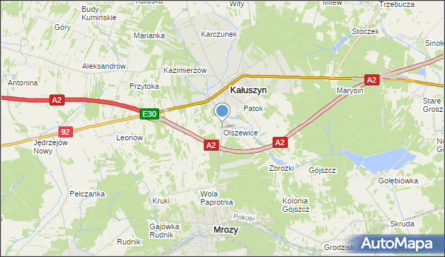 mapa Olszewice, Olszewice gmina Kałuszyn na mapie Targeo