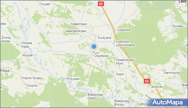 mapa Olszewka, Olszewka gmina Lelis na mapie Targeo