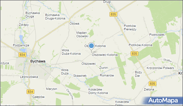 mapa Olszowiec-Kolonia, Olszowiec-Kolonia gmina Bychawa na mapie Targeo