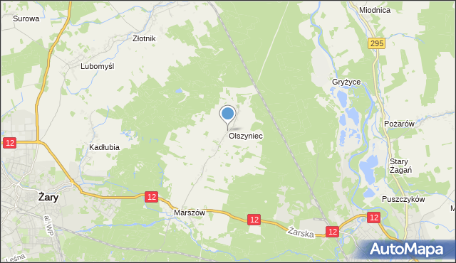 mapa Olszyniec, Olszyniec gmina Żary na mapie Targeo