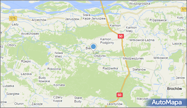 mapa Olszynki, Olszynki gmina Młodzieszyn na mapie Targeo