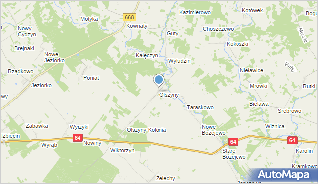 mapa Olszyny, Olszyny gmina Piątnica na mapie Targeo