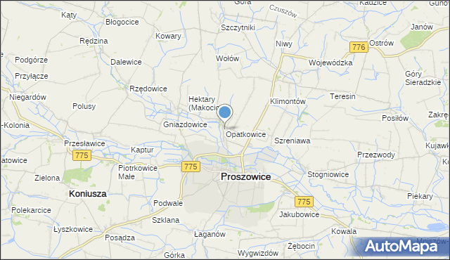 mapa Opatkowice, Opatkowice gmina Proszowice na mapie Targeo