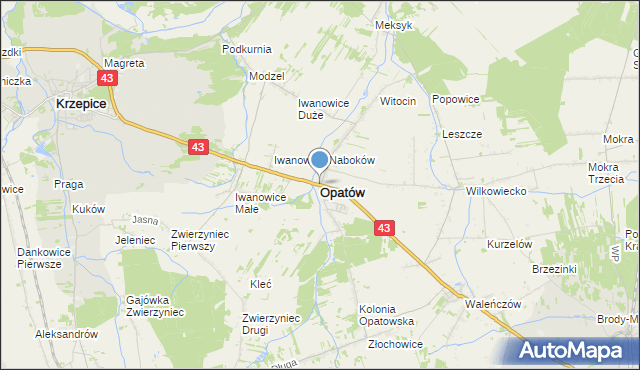 mapa Opatów, Opatów powiat kłobucki na mapie Targeo