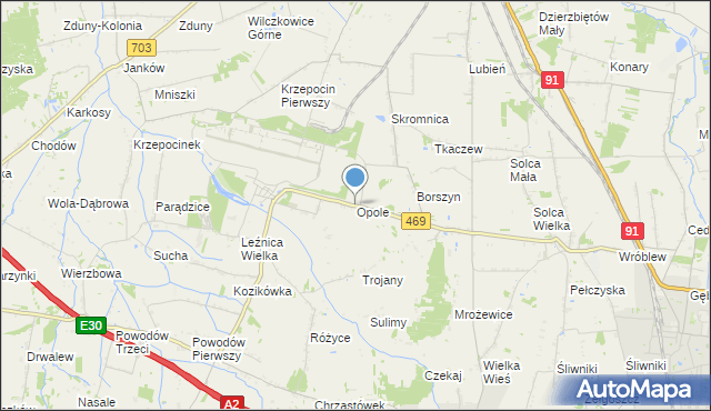 mapa Opola, Opole gmina Parzęczew na mapie Targeo