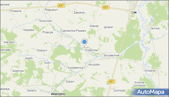 mapa Orzechów, Orzechów gmina Wierzbno na mapie Targeo