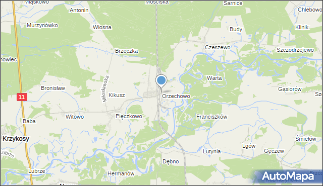 mapa Orzechowo, Orzechowo gmina Miłosław na mapie Targeo