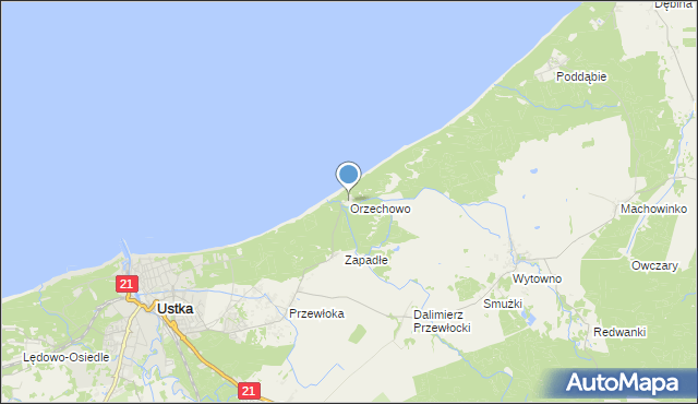 mapa Orzechowo, Orzechowo gmina Ustka na mapie Targeo