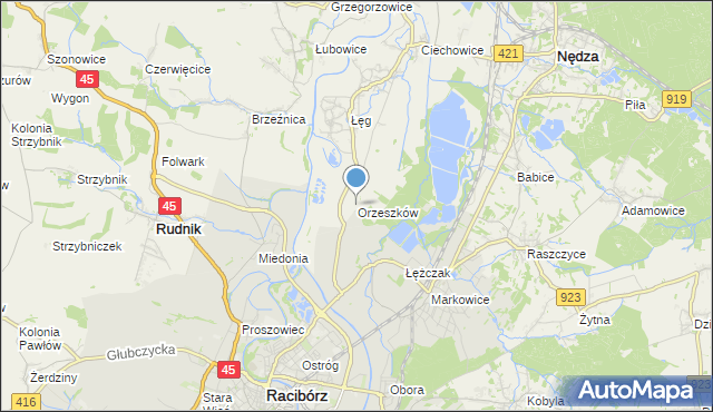 mapa Orzeszków, Orzeszków gmina Nędza na mapie Targeo