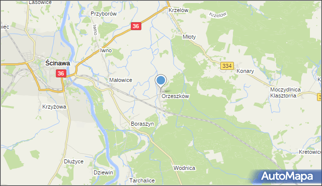 mapa Orzeszków, Orzeszków gmina Wińsko na mapie Targeo