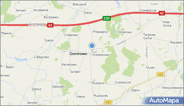 mapa Orzeszkowo, Orzeszkowo gmina Dominowo na mapie Targeo