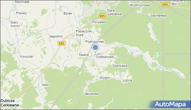 mapa Orzeszkowo, Orzeszkowo gmina Hajnówka na mapie Targeo