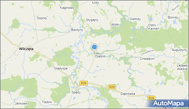 mapa Osetnik, Osetnik gmina Orneta na mapie Targeo