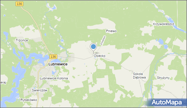 mapa Osiecko, Osiecko gmina Bledzew na mapie Targeo