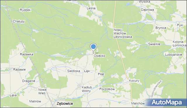 mapa Osiecko, Osiecko gmina Zębowice na mapie Targeo