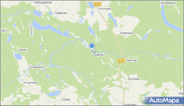 mapa Osieczki, Osieczki gmina Borzytuchom na mapie Targeo