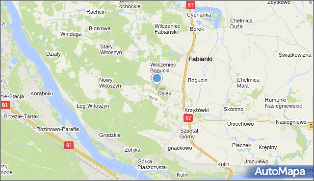 mapa Osiek, Osiek gmina Fabianki na mapie Targeo