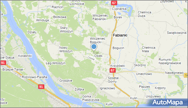 mapa Osiek, Osiek gmina Fabianki na mapie Targeo