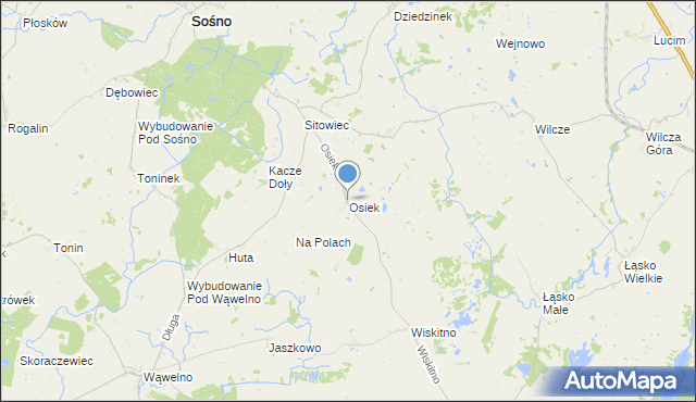 mapa Osiek, Osiek gmina Koronowo na mapie Targeo