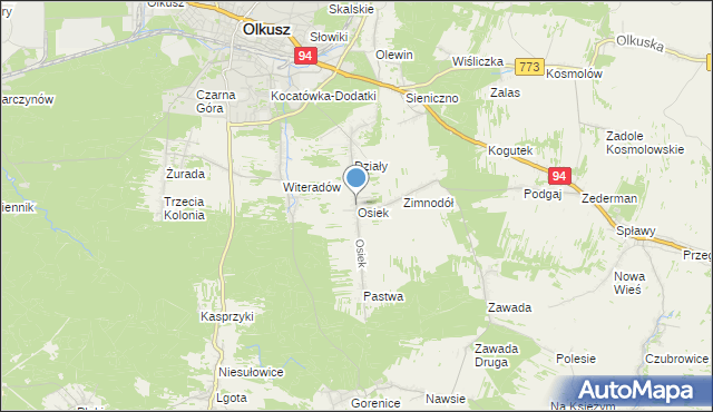mapa Osiek, Osiek gmina Olkusz na mapie Targeo