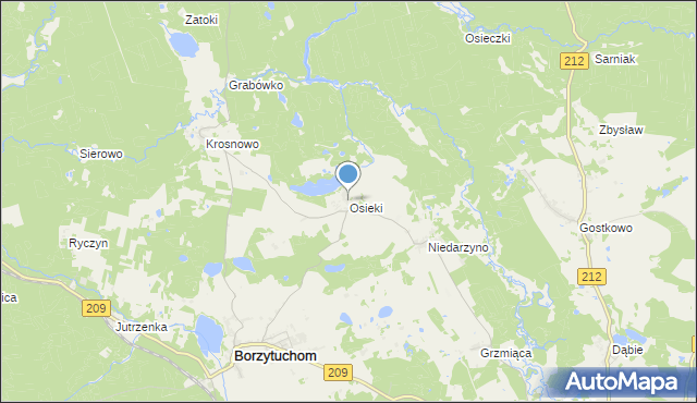 mapa Osieki, Osieki gmina Borzytuchom na mapie Targeo