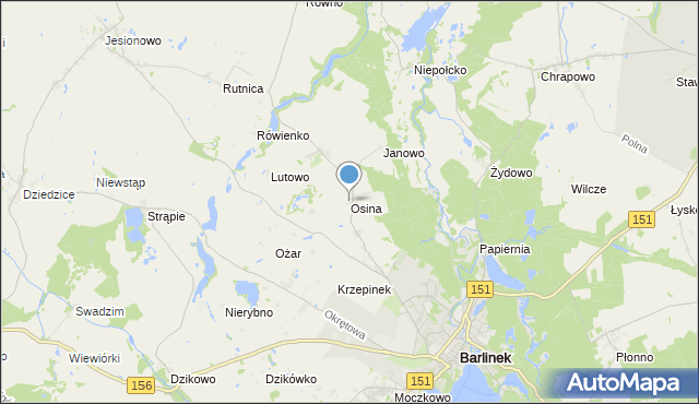 mapa Osina, Osina gmina Barlinek na mapie Targeo