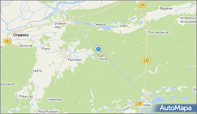 mapa Osina, Osina gmina Wieleń na mapie Targeo