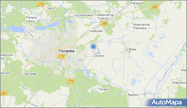 mapa Osiniec, Osiniec gmina Trzcianka na mapie Targeo