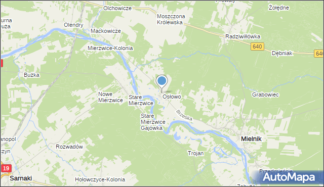 mapa Osłowo, Osłowo gmina Mielnik na mapie Targeo