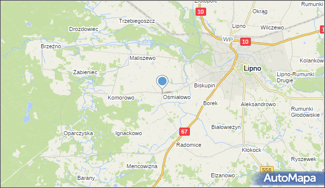 mapa Ośmiałowo, Ośmiałowo gmina Lipno na mapie Targeo