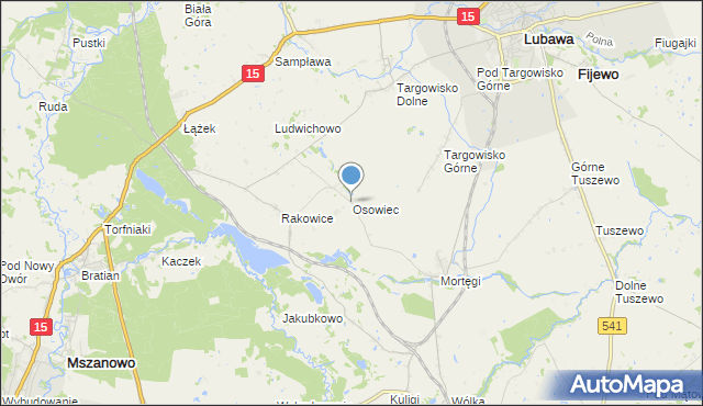 mapa Osowiec, Osowiec gmina Lubawa na mapie Targeo