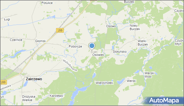 mapa Osowiec, Osowiec gmina Zakrzewo na mapie Targeo