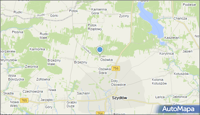 mapa Osówka, Osówka gmina Szydłów na mapie Targeo