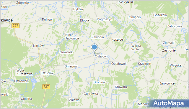 mapa Ostałów, Ostałów gmina Chlewiska na mapie Targeo